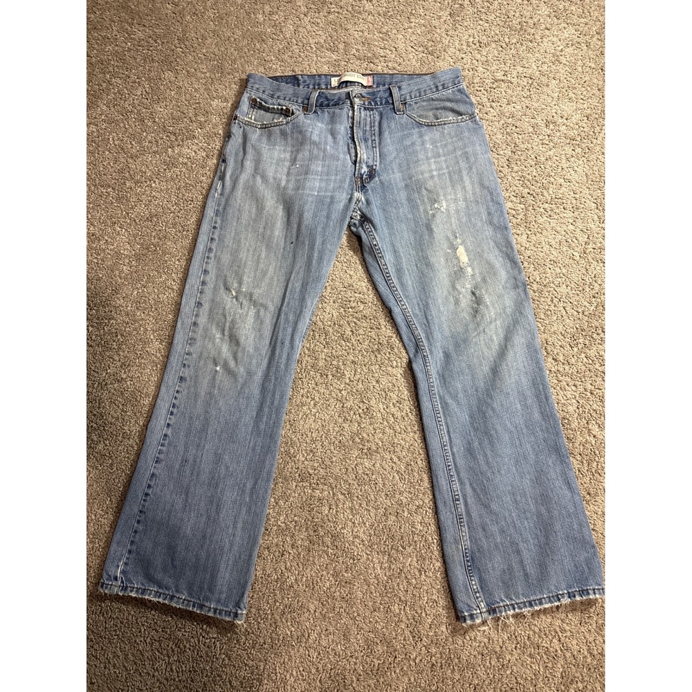 Levis 527 Low Boot Cut Jeans Mens 34x30 Light Wash Distressed Denim